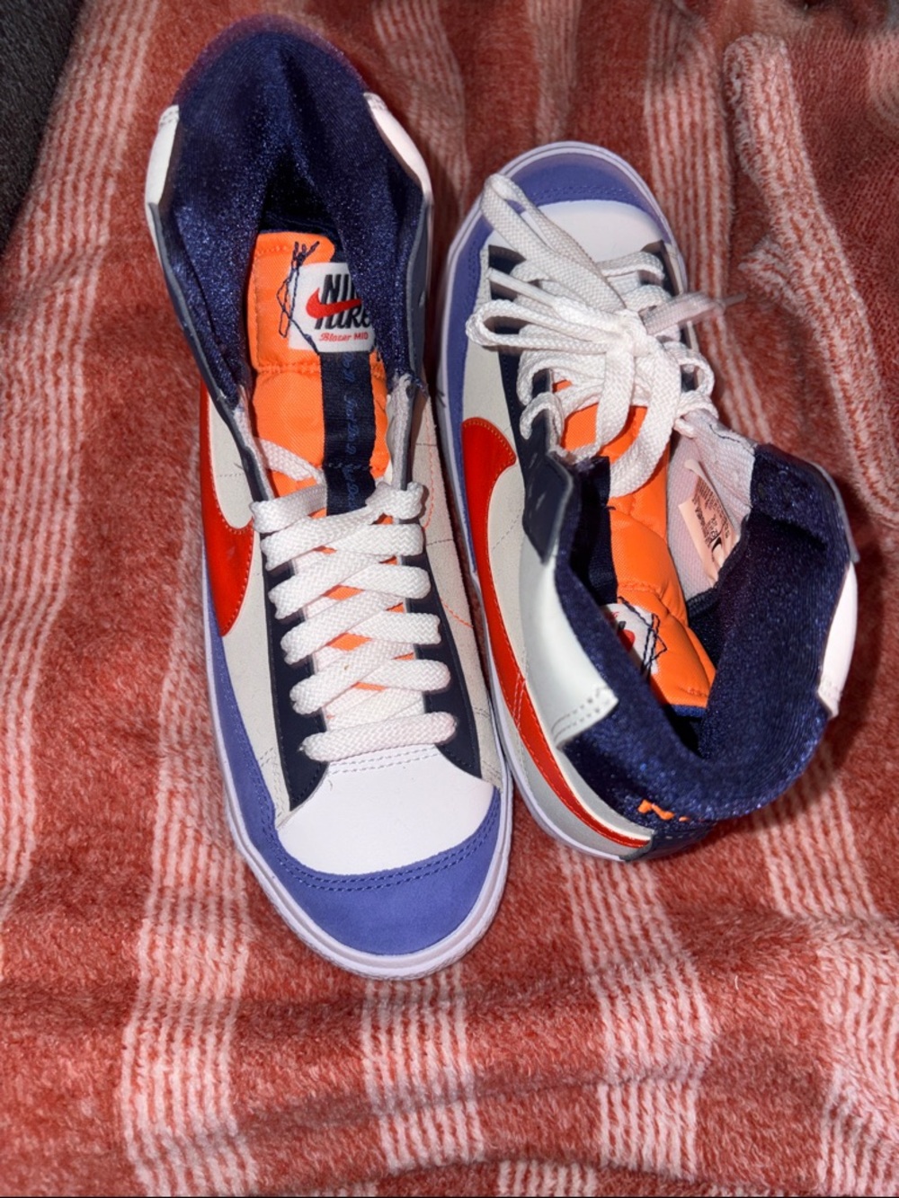 Nike High-Top Sneakers in White, Navy & Orange - Picture 2 of 5